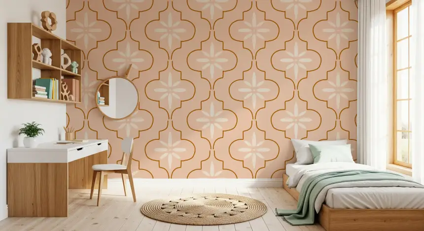 Peach Terracotta Tile Wallpaper Mediterranean Geometric Wallpaper