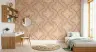 Blush Peach Geometric Trellis Floral Wallpaper 7