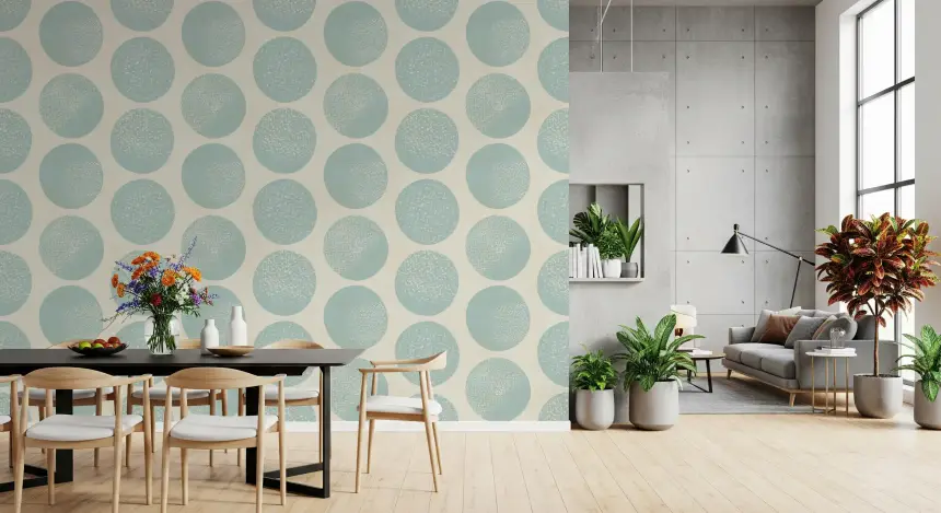 Organic Polka Dots Stippled Modern Soft Blue on Beige Wallpaper