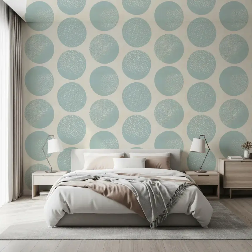 Organic Polka Dots Stippled Modern Soft Blue on Beige Wallpaper