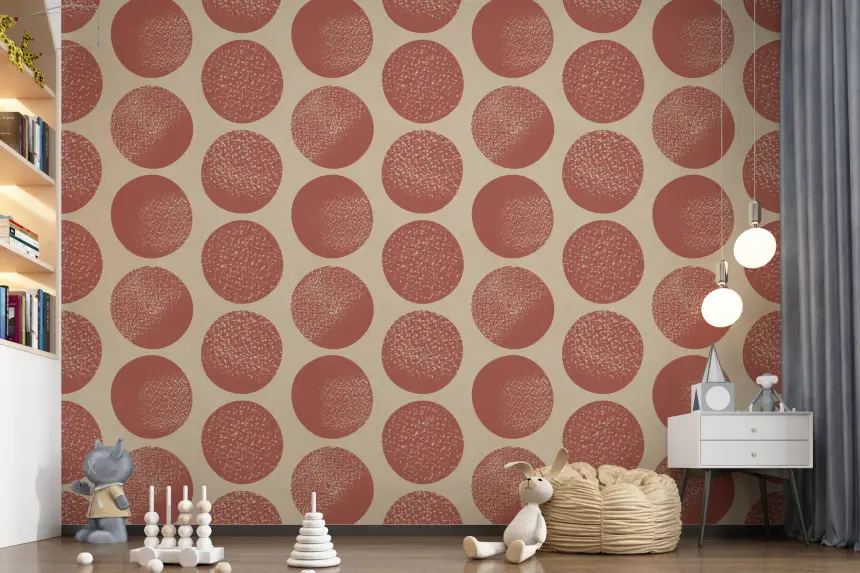Organic Polka Dots Stippled Modern Warm Beige on Rust Wallpaper