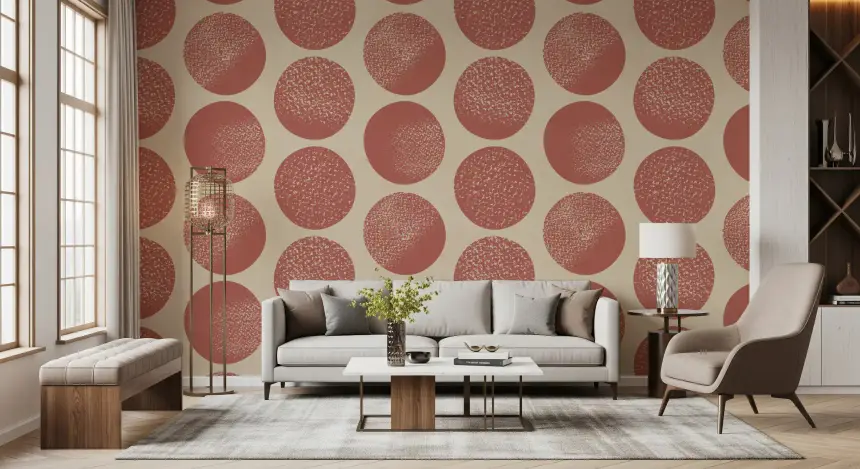 Organic Polka Dots Stippled Modern Warm Beige on Rust Wallpaper