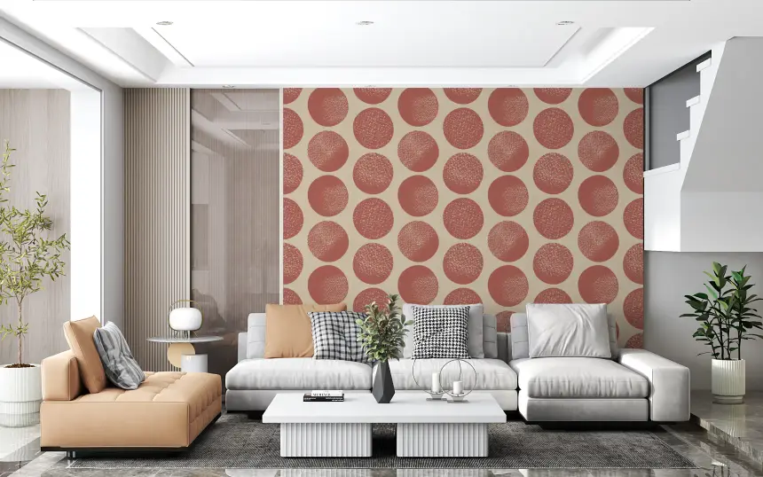 Organic Polka Dots Stippled Modern Warm Beige on Rust Wallpaper