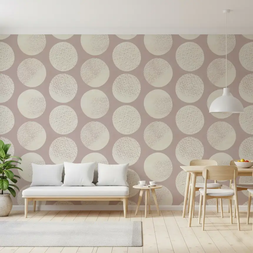 Organic Polka Dots Stippled Modern Cream on Dusty Rose Wallpaper