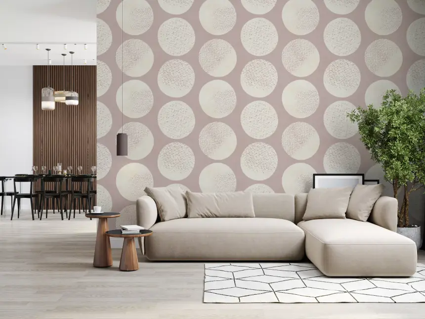 Organic Polka Dots Stippled Modern Cream on Dusty Rose Wallpaper