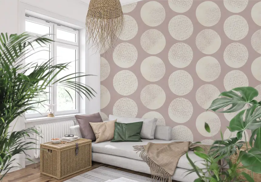 Organic Polka Dots Stippled Modern Cream on Dusty Rose Wallpaper