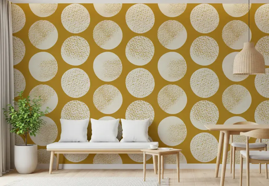 Organic Polka Dots Stippled Modern Cream on Mustard Wallpaper