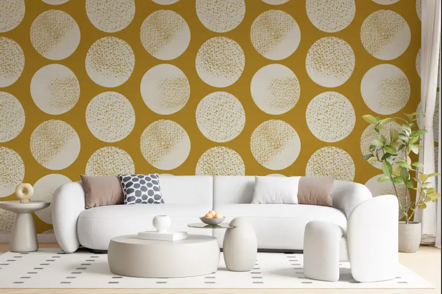 Organic Polka Dots Stippled Modern Cream on Mustard Wallpaper