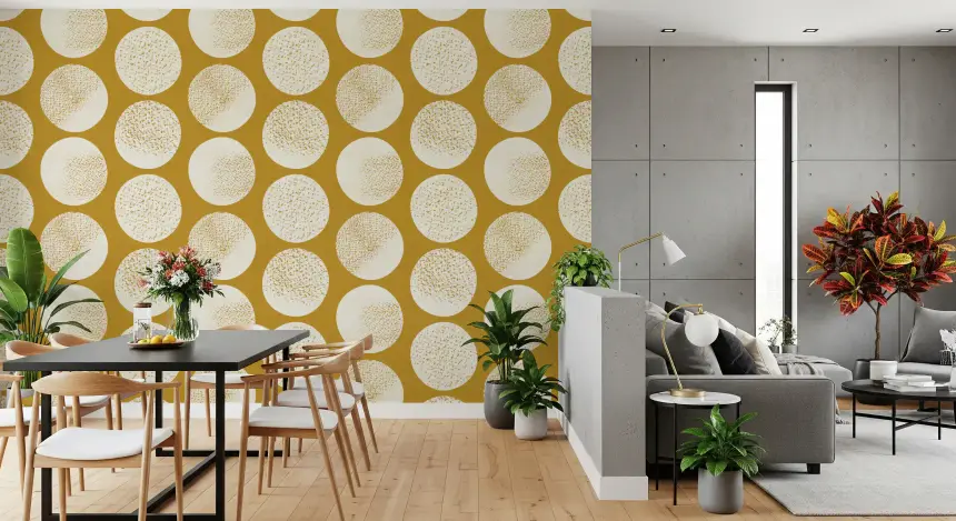 Organic Polka Dots Stippled Modern Cream on Mustard Wallpaper