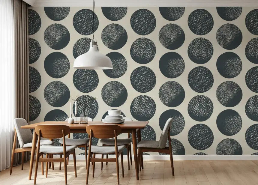 Organic Polka Dots Stippled Modern Dark Blue on Cream Wallpaper