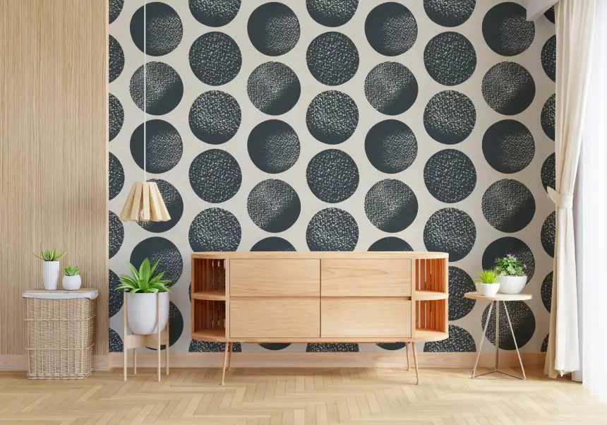 Organic Polka Dots Stippled Modern Dark Blue on Cream Wallpaper