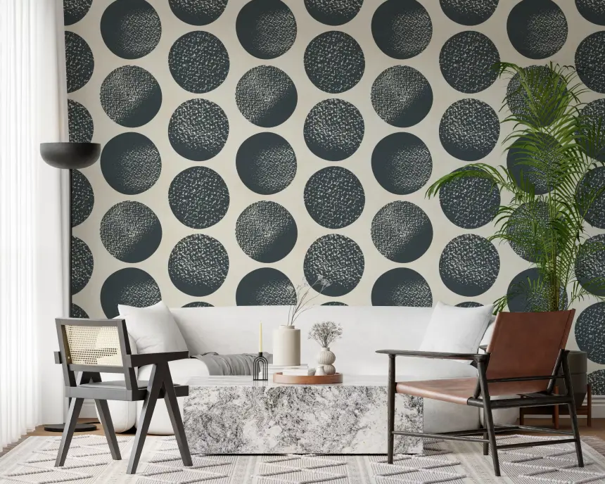 Organic Polka Dots Stippled Modern Dark Blue on Cream Wallpaper