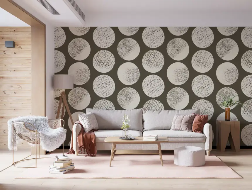Organic Polka Dots Stippled Modern Cream on Dark Brown Wallpaper