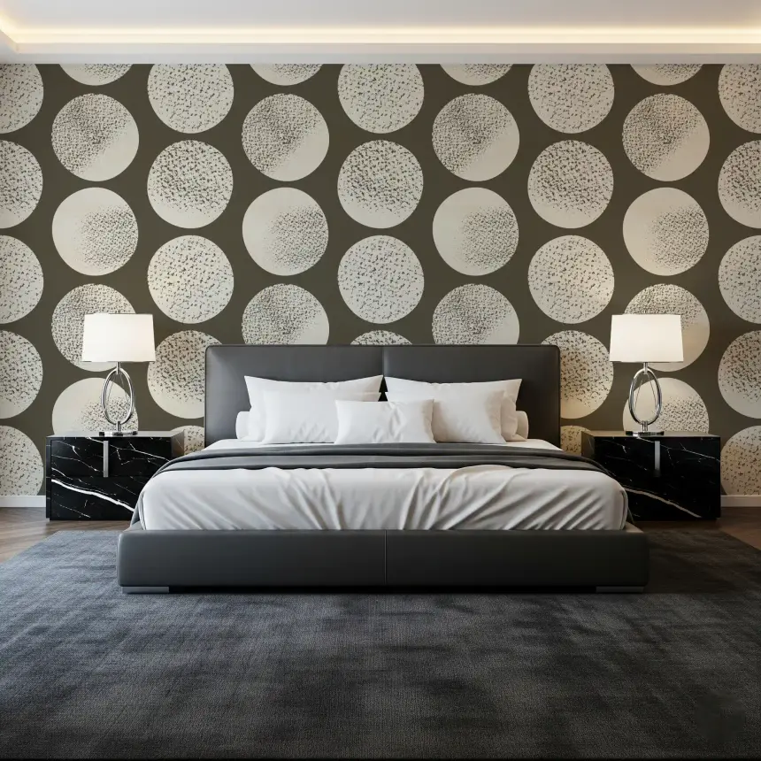 Organic Polka Dots Stippled Modern Cream on Dark Brown Wallpaper