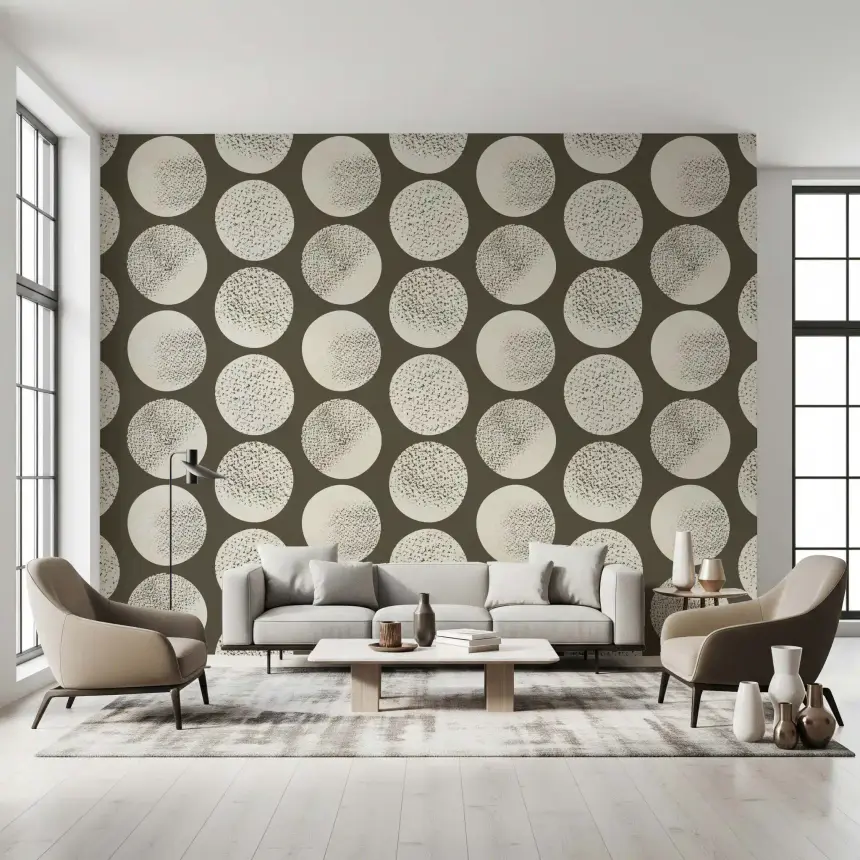 Organic Polka Dots Stippled Modern Cream on Dark Brown Wallpaper