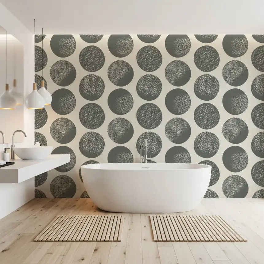 Organic Polka Dots Stippled Modern Slate Grey on Cream Wallpaper