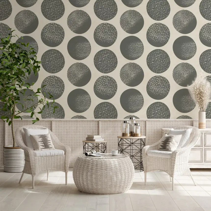 Organic Polka Dots Stippled Modern Slate Grey on Cream Wallpaper