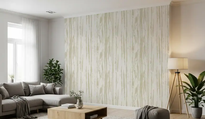 Modern Abstract Woodgrain Organic Lines Ivory Cream Wallpaper