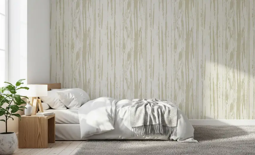 Modern Abstract Woodgrain Organic Lines Ivory Cream Wallpaper