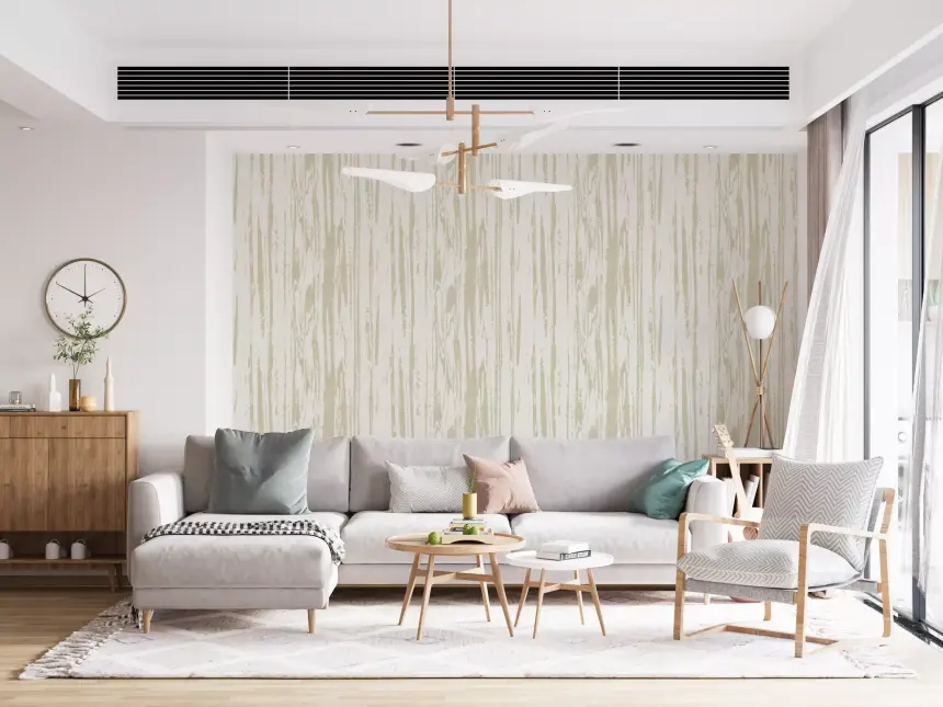 Modern Abstract Woodgrain Organic Lines Ivory Cream Wallpaper
