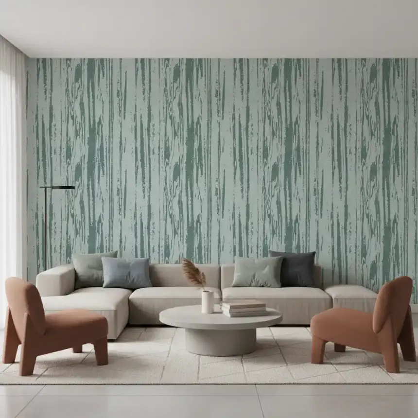 Modern Abstract Woodgrain Organic Lines Muted Blue Wallpaper