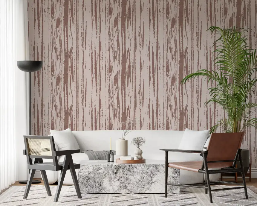 Modern Abstract Woodgrain Organic Lines Dusty Rose Wallpaper
