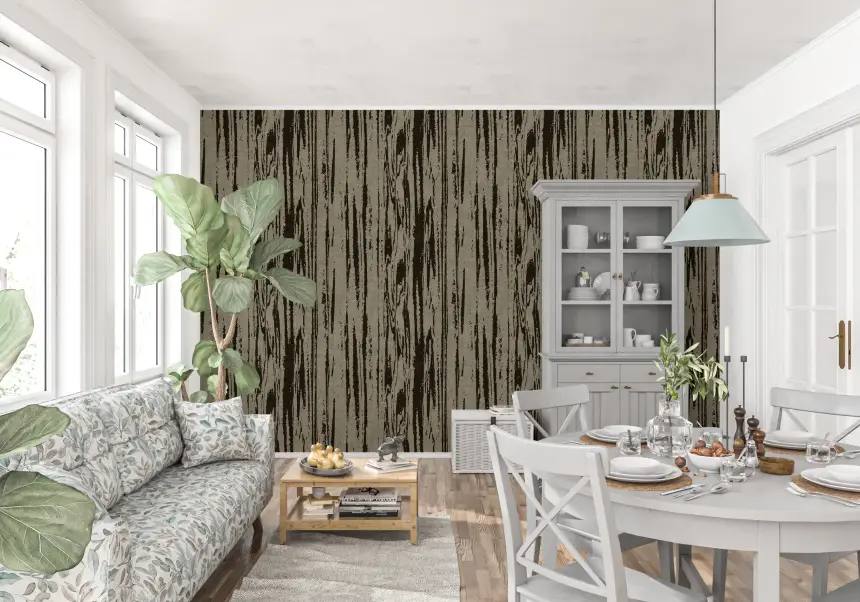 Modern Abstract Woodgrain Organic Lines Walnut Umber Wallpaper