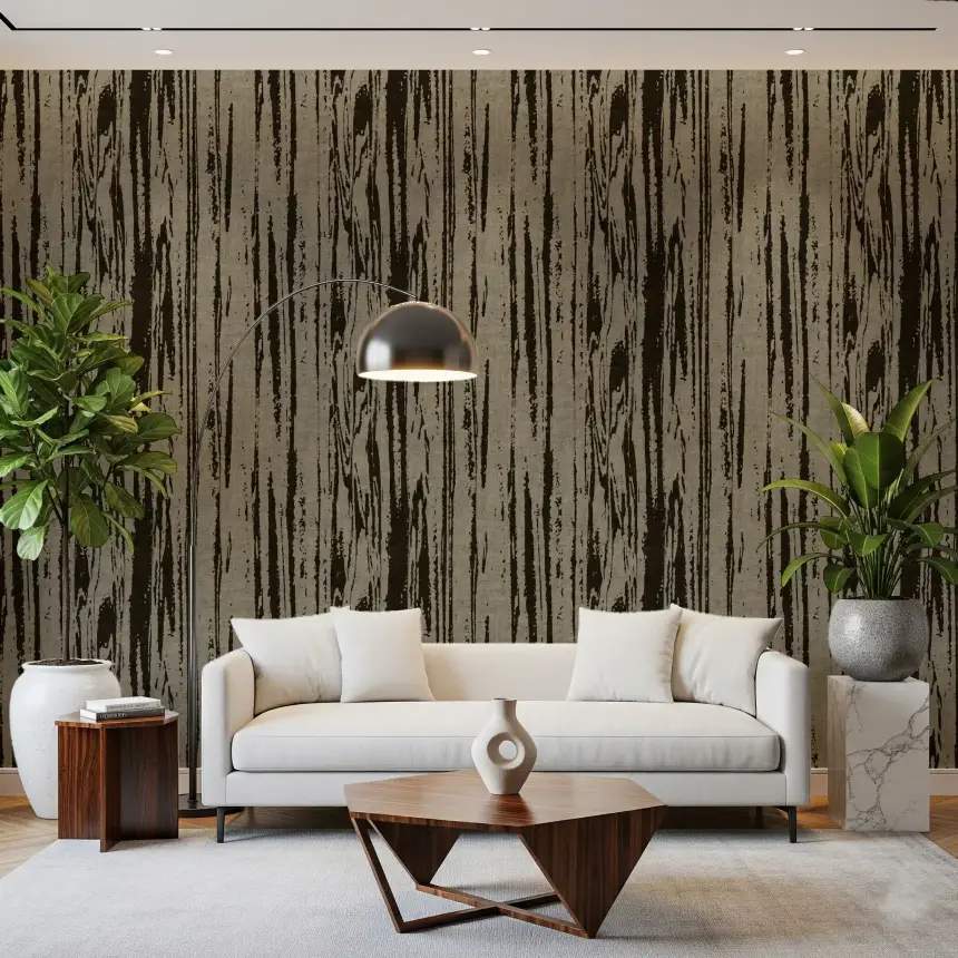 Modern Abstract Woodgrain Organic Lines Walnut Umber Wallpaper