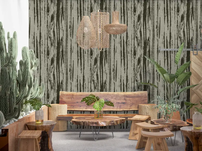 Modern Abstract Woodgrain Organic Lines Green Wallpaper