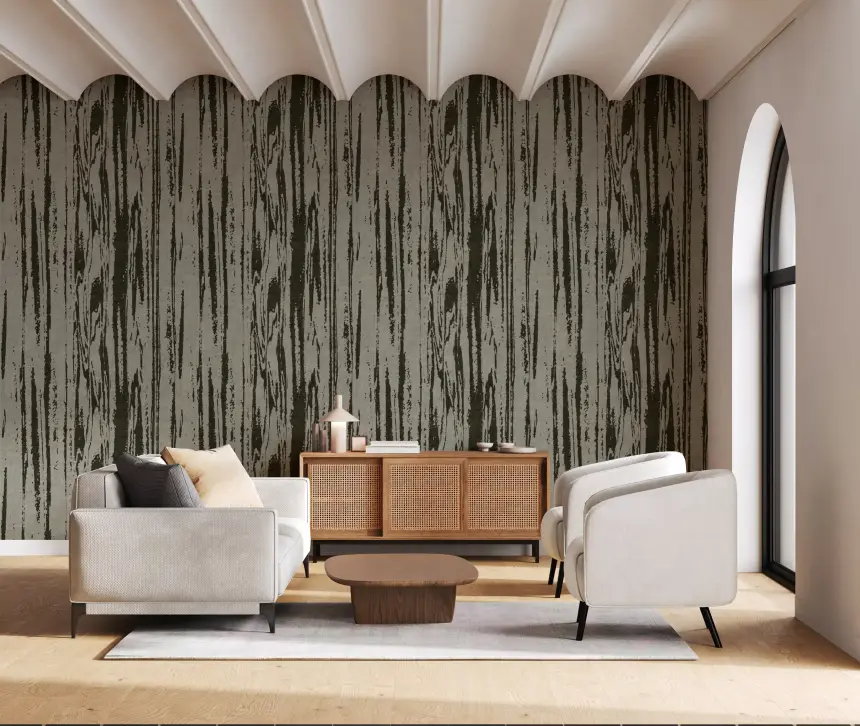 Modern Abstract Woodgrain Organic Lines Green Wallpaper