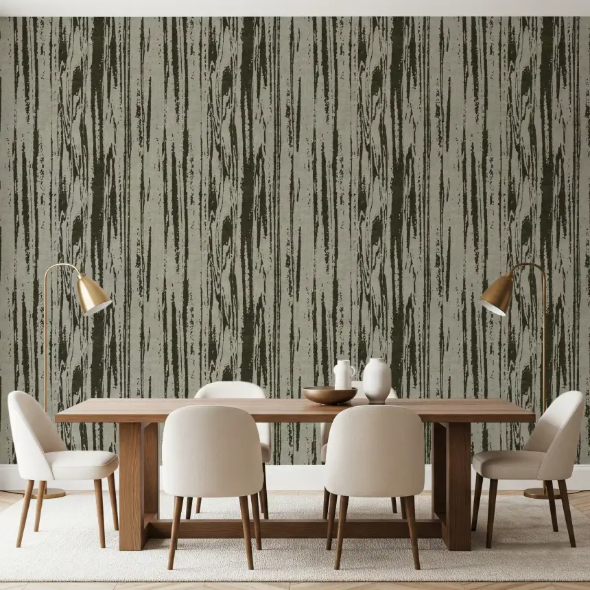 Modern Abstract Woodgrain Organic Lines Green Wallpaper