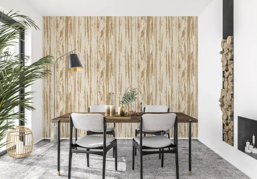 Modern Abstract Woodgrain Organic Lines Birch Beige Wallpaper