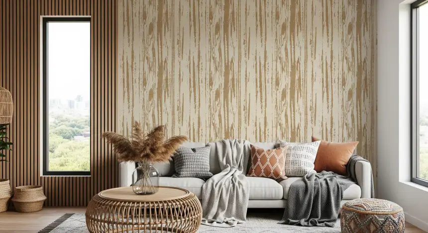 Modern Abstract Woodgrain Organic Lines Birch Beige Wallpaper