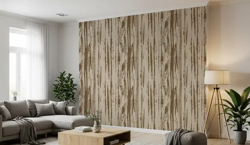 Modern Abstract Woodgrain Organic Lines Oak Brown Wallpaper