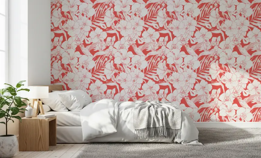 Tropical Florals and Hummingbird - Summer Botanical Garden 5 Wallpaper