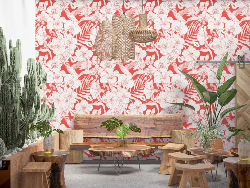 Tropical Florals and Hummingbird - Summer Botanical Garden 5 Wallpaper