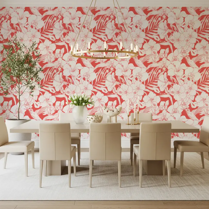 Tropical Florals and Hummingbird - Summer Botanical Garden 5 Wallpaper