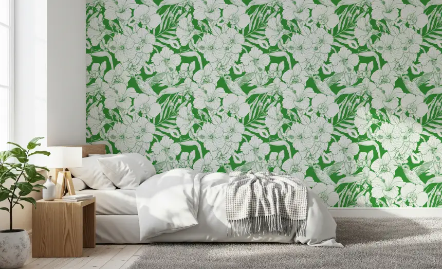 Tropical Florals and Hummingbird - Summer Botanical Garden 6 Wallpaper