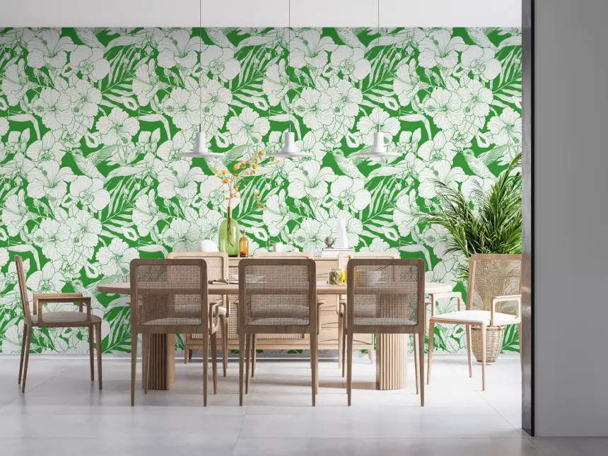 Tropical Florals and Hummingbird - Summer Botanical Garden 6 Wallpaper