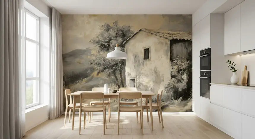 Rustic Retreat: Painterly Landscape Wall Mural