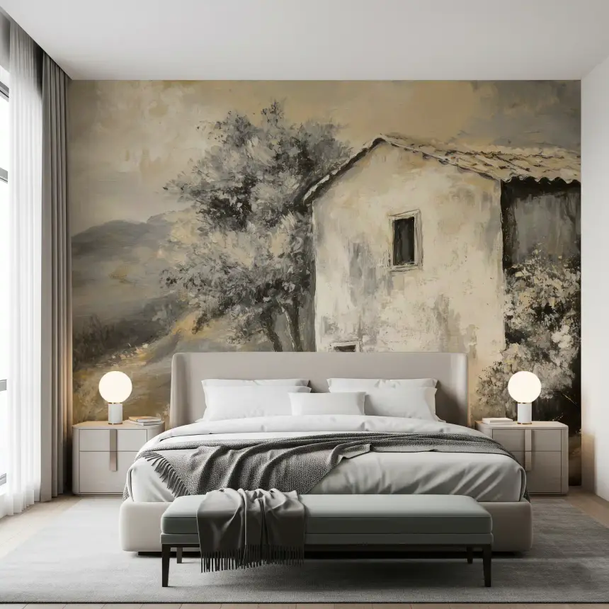 Rustic Retreat: Painterly Landscape Wall Mural