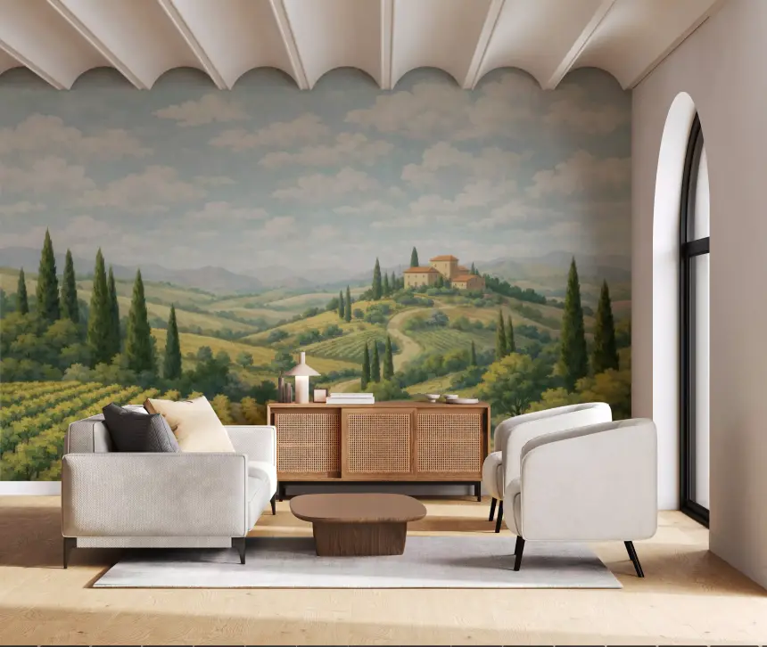 Tuscan Vineyard Vista Wall Mural