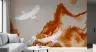Serene Flying Cranes Ochre Landscape Wall Mural 7