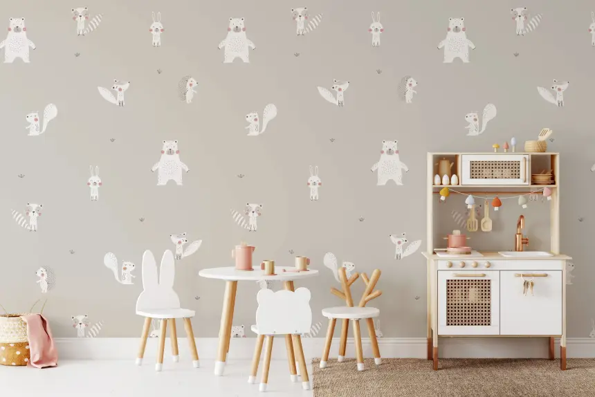 White Color Forest Animals Wallpaper