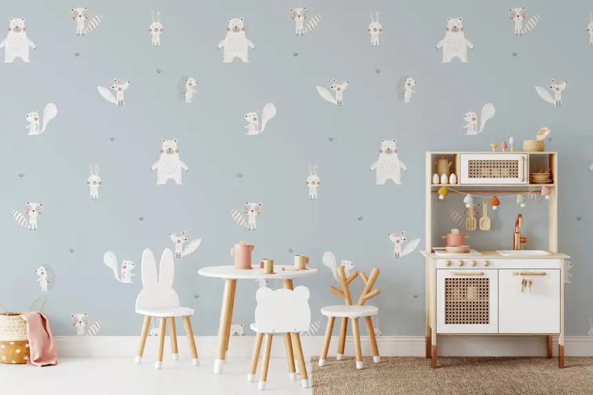 Forest Animals Blue Wallpaper for Walls