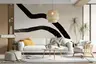 Minimalist Black Wavy Strokes Beige Wall Mural 6
