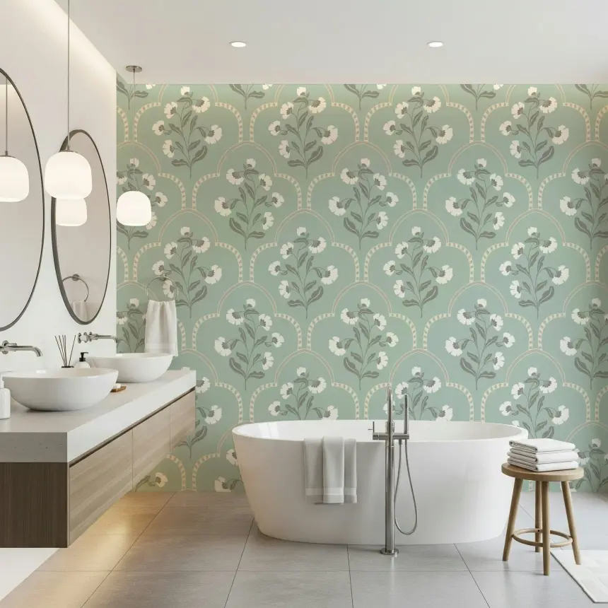Arched Floral Elegance Wallpaper