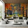 Enchanted Autumn Sun Dappled Forest Pathway Mural 6