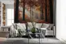 Misty Golden Autumn Forest Sunrays Path Wallpaper Mural 7