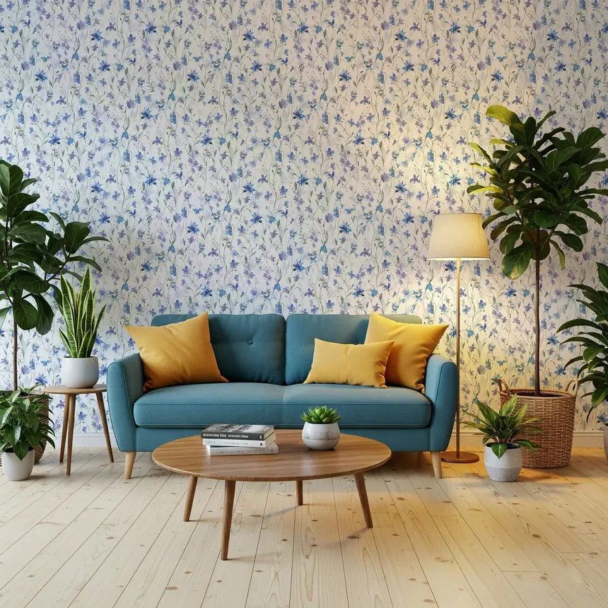 Azure Bloom Garden Wallpaper